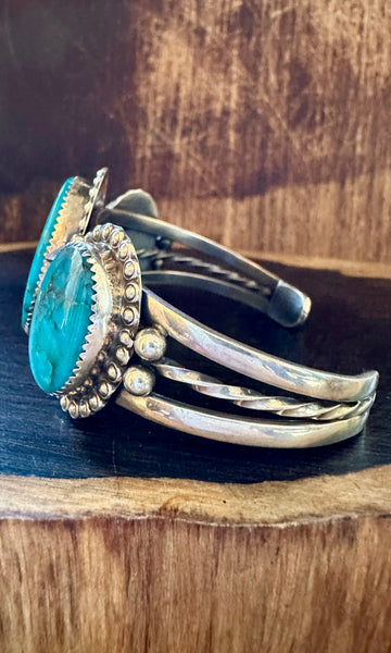 THREE CHARMED TURQUOISE and Sterling Silver Cuff • 44g