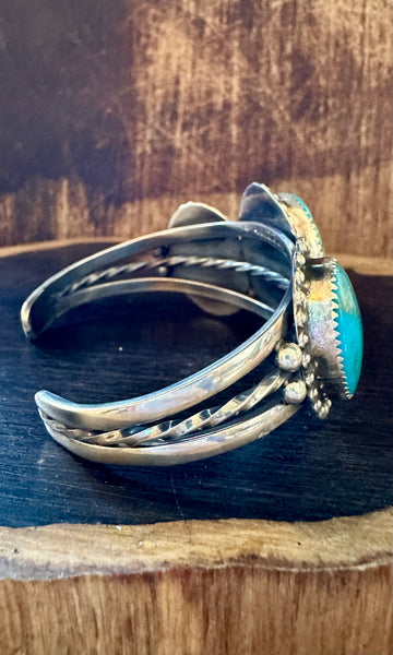 THREE CHARMED TURQUOISE and Sterling Silver Cuff • 44g