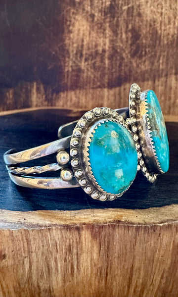 THREE CHARMED TURQUOISE and Sterling Silver Cuff • 44g