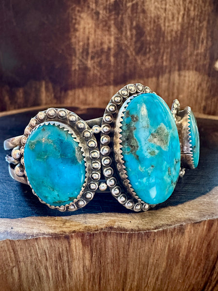 THREE CHARMED TURQUOISE and Sterling Silver Cuff • 44g