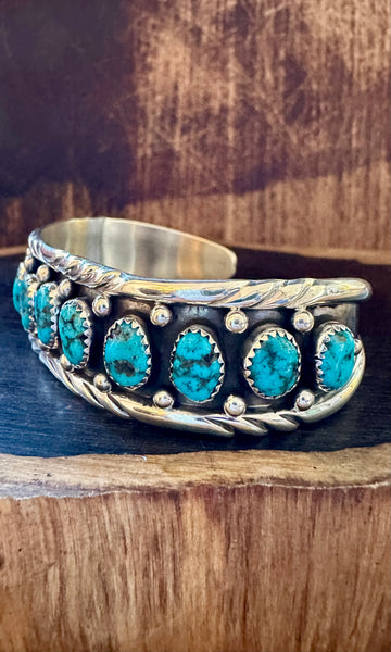 WRAP AROUND Navajo Turquoise Nugget and Sterling Silver Cuff Bracelet • 38g