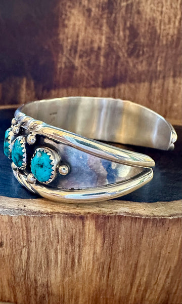 WRAP AROUND Navajo Turquoise Nugget and Sterling Silver Cuff Bracelet • 38g