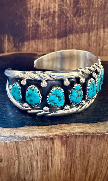 WRAP AROUND Navajo Turquoise Nugget and Sterling Silver Cuff Bracelet • 38g