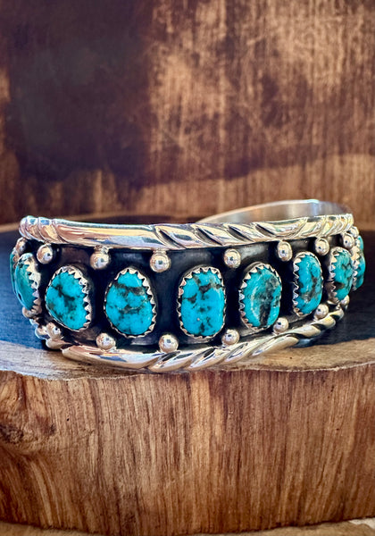 WRAP AROUND Navajo Turquoise Nugget and Sterling Silver Cuff Bracelet • 38g