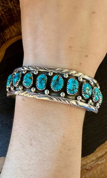 WRAP AROUND Navajo Turquoise Nugget and Sterling Silver Cuff Bracelet • 38g