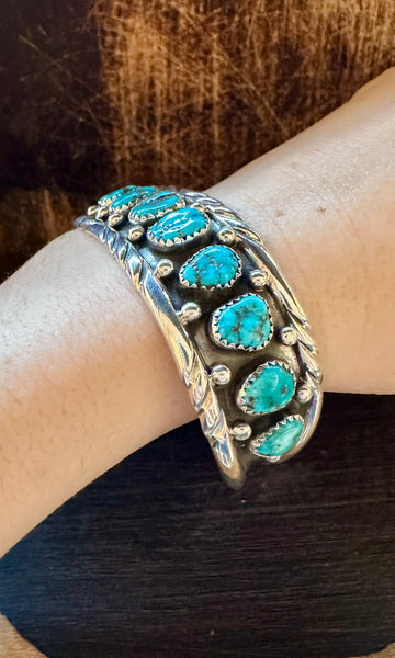 WRAP AROUND Navajo Turquoise Nugget and Sterling Silver Cuff Bracelet • 38g