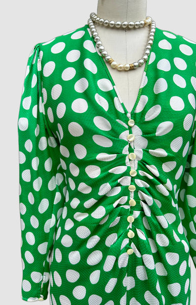EMANUEL UNGARO Parallèle Paris Vintage 80s Polka Dot Dress • Medium