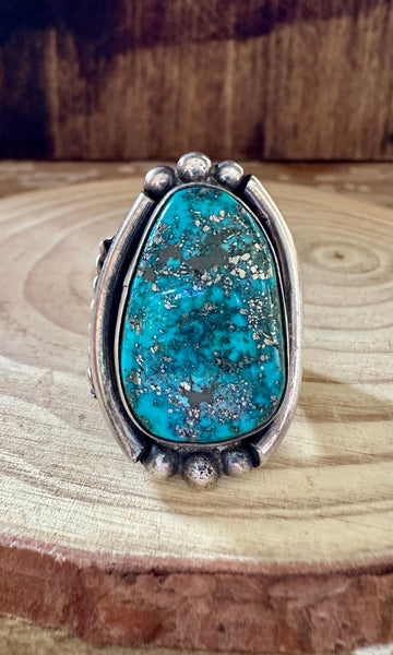 FRAMED CHUNKY STONE Silver & Turquoise Ring • Size 10 1/2