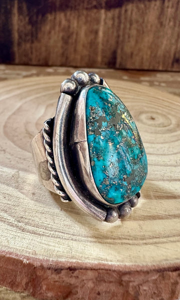 FRAMED CHUNKY STONE Silver & Turquoise Ring • Size 10 1/2