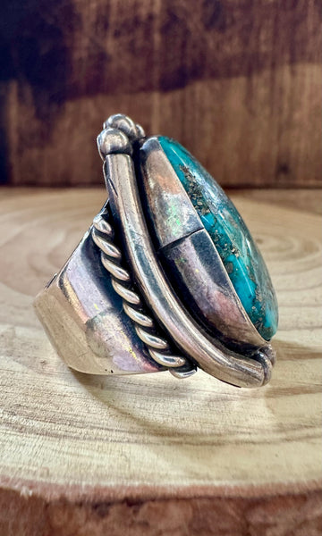 FRAMED CHUNKY STONE Silver & Turquoise Ring • Size 10 1/2