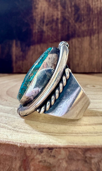 FRAMED CHUNKY STONE Silver & Turquoise Ring • Size 10 1/2