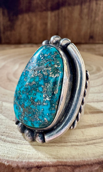 FRAMED CHUNKY STONE Silver & Turquoise Ring • Size 10 1/2