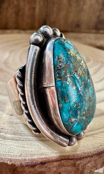 FRAMED CHUNKY STONE Silver & Turquoise Ring • Size 10 1/2