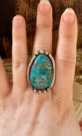 FRAMED CHUNKY STONE Silver & Turquoise Ring • Size 10 1/2