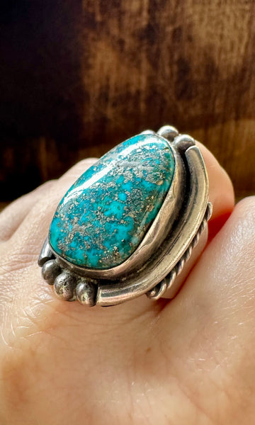 FRAMED CHUNKY STONE Silver & Turquoise Ring • Size 10 1/2