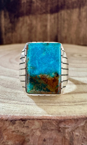 POSEIDON Small Square Sterling Silver & Turquoise Ring • Size 9