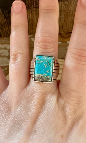 ARTIC Small Square Sterling Silver & Turquoise Ring • Size 10