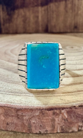 POOLSIDE Small Square Sterling Silver & Turquoise Ring • Size 11