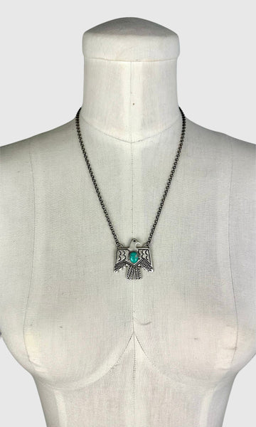 THUNDERBIRD Native Sterling Silver & Turquoise Necklace Pendant • 18g