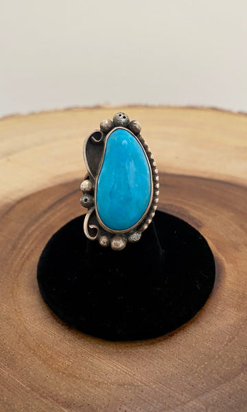 BIG BLUE Vintage AG Turquoise & Sterling Silver Ring • Size 5 1/4