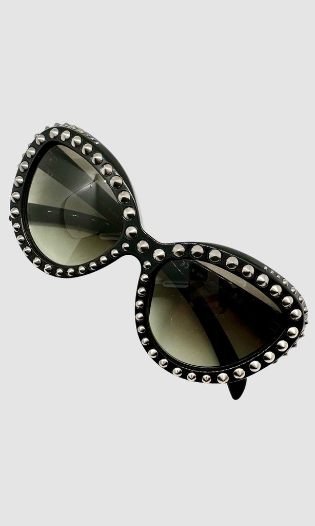 Prada Oversized Cat-Eye Black Sunglasses w/ Studs