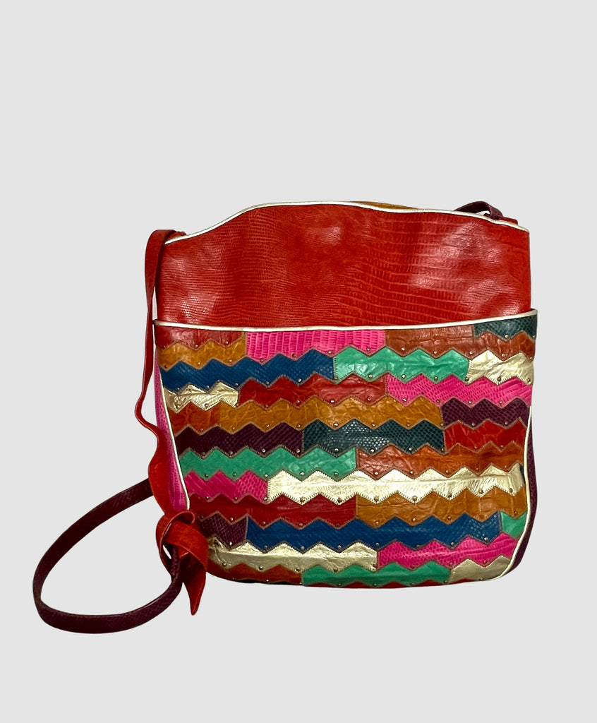 Sharif Museum Wave Leather Patchwork Zip Top Crossbody Bag w