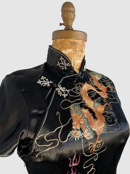 DRAGON AND PHOENIX 40s Silk Embroidered Qipao Cheongsam • Small Medium