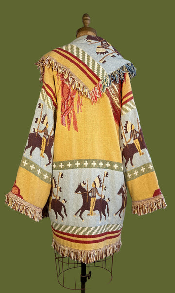 WESTWORLD 80s Southwestern  Fringed Blanket Coat • Open Size