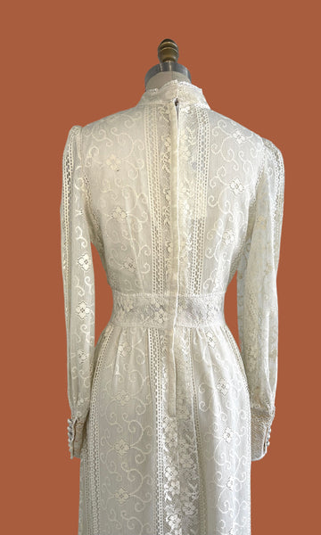 VICTOR COSTA 70s Does Victorian Lace Dress • Small