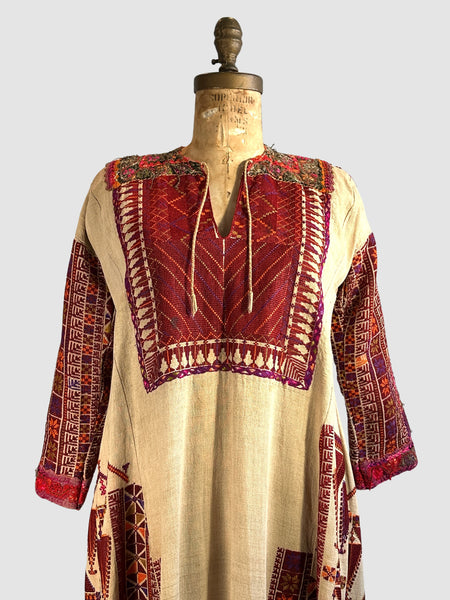 PALESTINIAN 30s 40s Hand Embroidered Dress • Small Medium