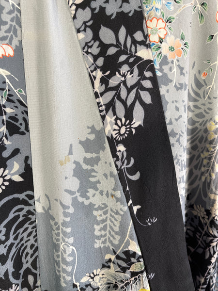 JAPANESE GARDEN 30s Blossom Print Silk Kimono • Open Size