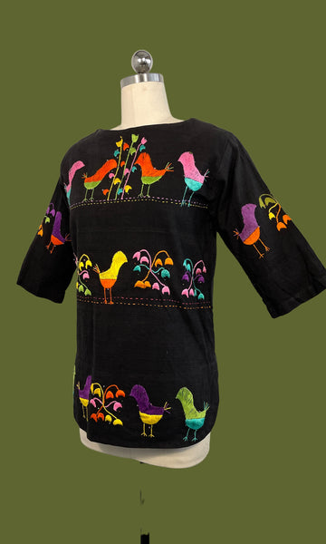 NICE FOLK 60s Embroidered Mexican Blouse by Nelly, Small