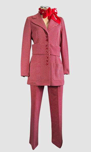 SUIT UP! 70s I Magnin Herringbone Double Knit Pant Suit • Medium