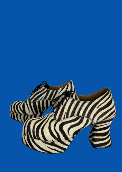 UNDERGROUND 90s Zebra Animal Print Platform Shoes, Size 7