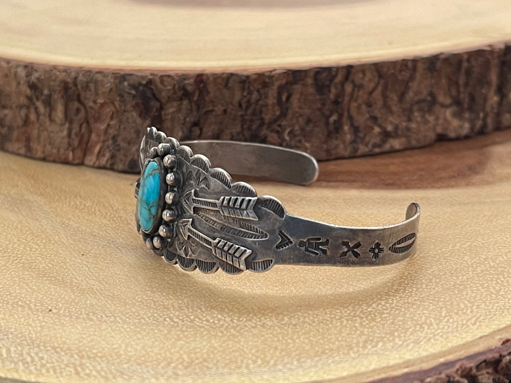 Vintage Fred Harvey Era Navajo Turquoise Bracelet Sterling Silver