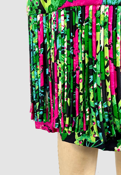 MR. BLACKWELL 50s Silk Floral Dress with Fringe • Medium