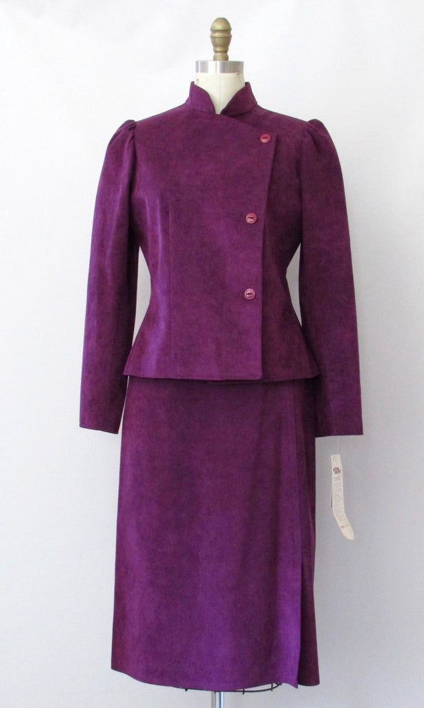 PLUM PRETTY Jane Andre 80s 2 Piece Jacket & Skirt Ultrasuede Suit, Size Small