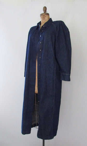 NORMA KAMALI Vintage 80s Denim Duster Coat, Medium Large
