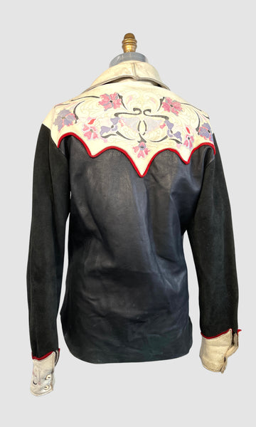 WILKES BASHFORD 70s Hand Painted Suede & Calfskin Shirt Jacket, Mens Medium