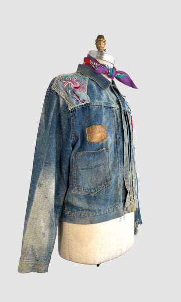 NATIVE FUNK & FLASH 60s Psychedelic Embroidered Jean Jacket • Mens X Large