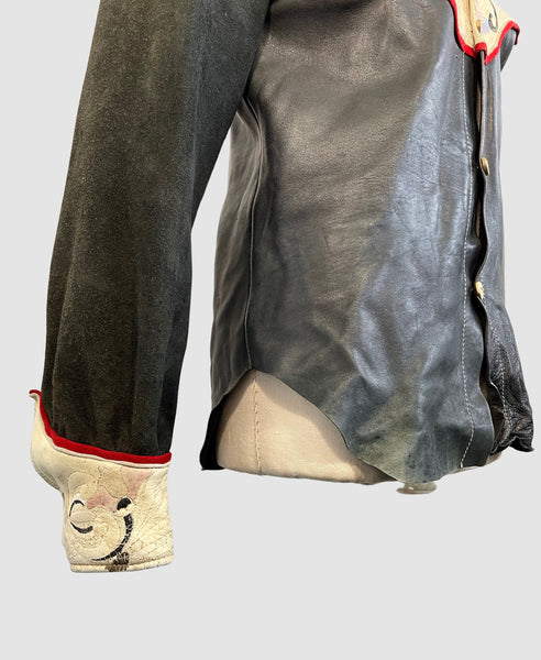 WILKES BASHFORD 70s Hand Painted Suede & Calfskin Shirt Jacket, Mens Medium