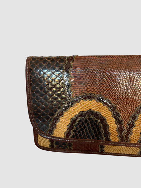 CARLOS FALCHI 80s Patchwork Snake and Lizard Leather Clutch