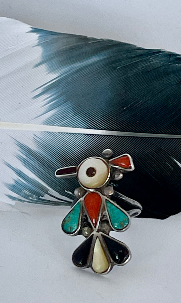 PEYOTE BIRD Vintage Zuni Multi Stone Inlay Ring, Size 5