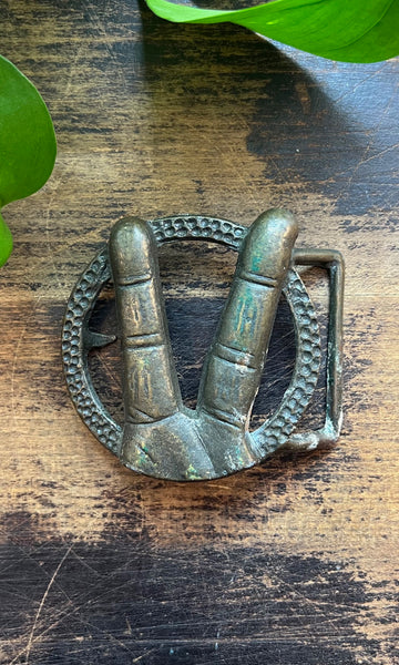 BUCKLE UP 1970's Solid Brass Peace Sign Belt Buckle