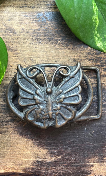 BUCKLE UP 1970's Solid Brass Butterly Belt Buckle