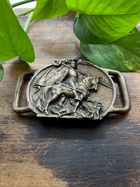 BUCKLE UP 1970's Double-Sided Bronze Knight Belt Buckle
