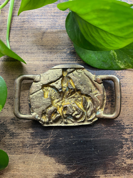 BUCKLE UP 1970's Double-Sided Bronze Knight Belt Buckle