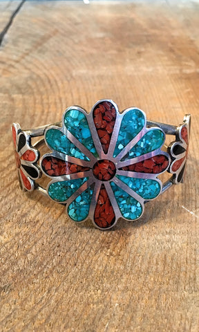 1970's Zuni Multiple Inlay Floral Bracelet