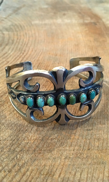 Martha Cayatineto Sand Cast Sterling Silver and Turquoise Cuff