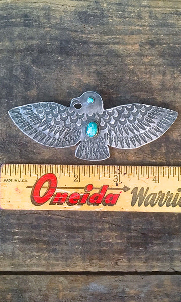 BIG BIRD 1940s Large 30g Fred Harvey Era Silver & Turquoise Thunderbird Pin